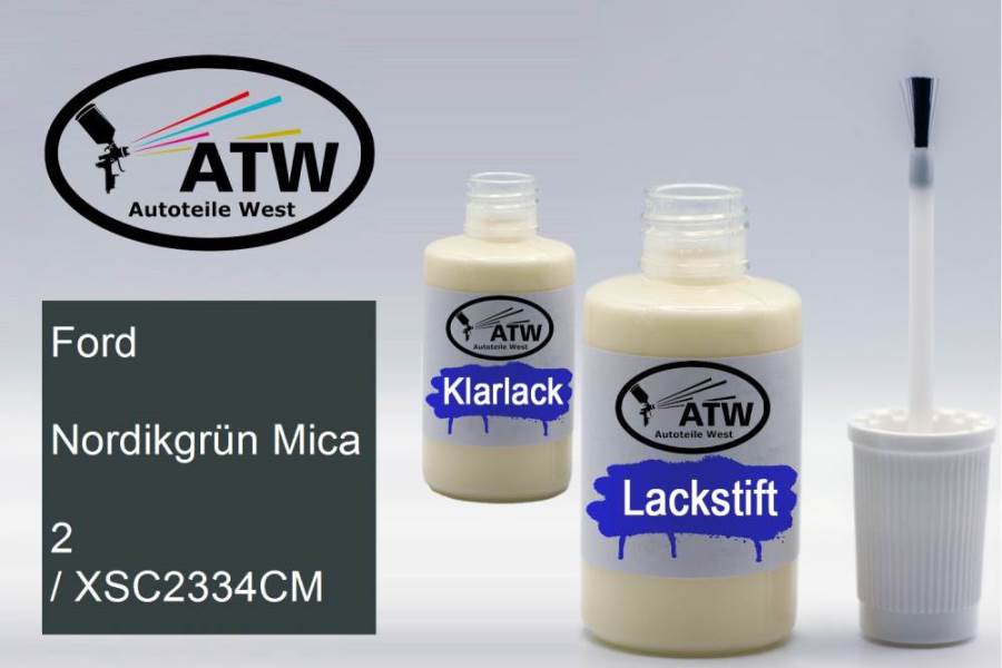Ford, Nordikgrün Mica, 2 / XSC2334CM: 20ml Lackstift + 20ml Klarlack - Set, von ATW Autoteile West.